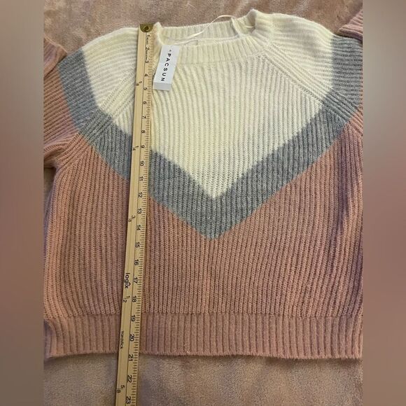 NWT LA Hearts PAC Sun Tri Color Block Fuzzy Knit Cropped Sweater Size M - Picture 12 of 12
